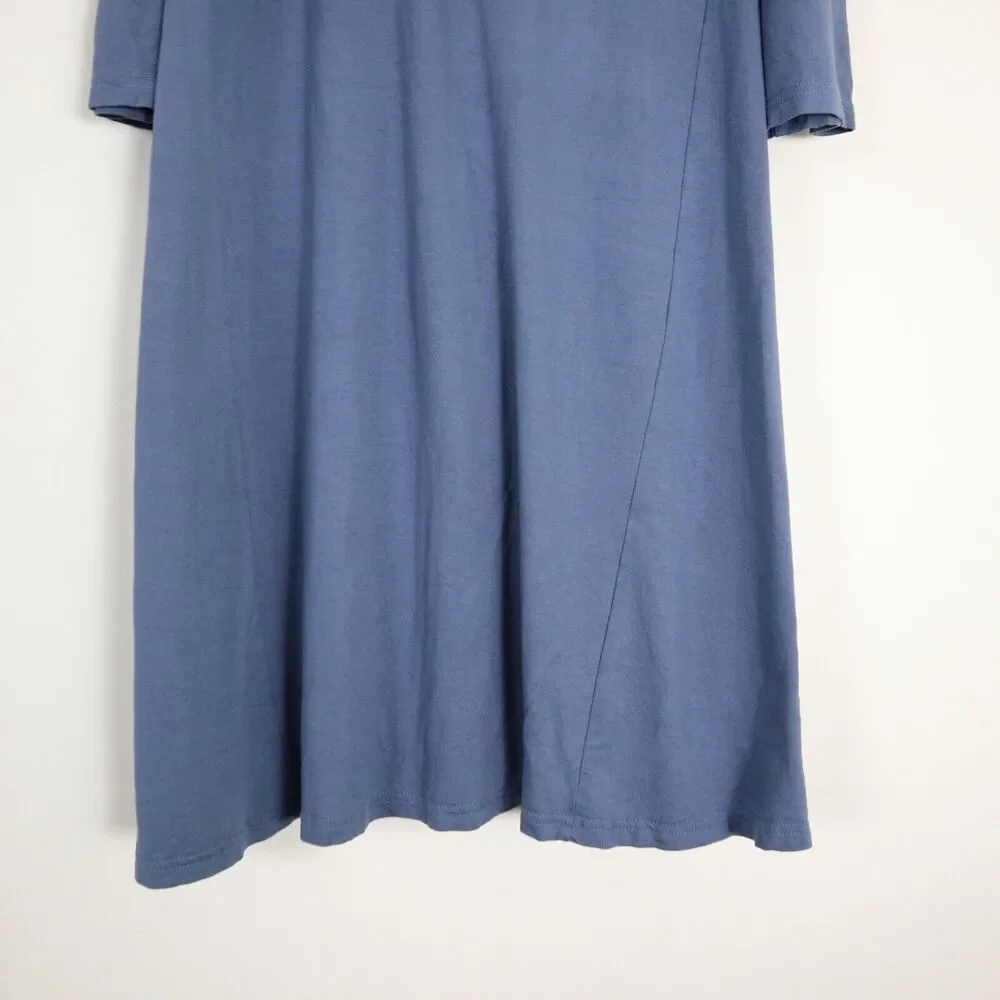 Garnet Hill Size S Scoop Neck Jersey Knit Trapeze Dress 3/4 Sleeve Blue - Picture 6 of 11